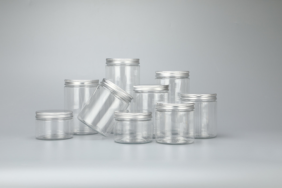 εξατομικευμένα 100ml 200ml 8oz 300ml 12oz 500ml διαυγές λευκό μαύρο κεχριμπάρι ευρύ στόμα καλλυντικά δοχεία πλαστικού βάζου για κατοικίδια ζώα με αλουμί