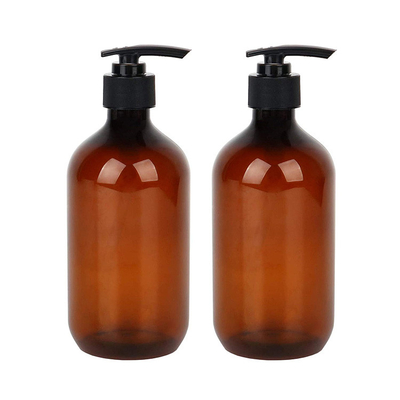 Ανανεώσιμο 16oz κενό κεχριμπάρι 500ml πλαστικό μπουκάλι λοσιόν PET με αντλία για σαμπουάν