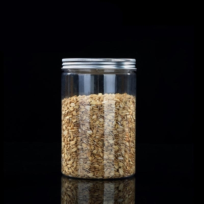 Προσαρμοσμένο 16oz 32oz 500ml 1000ml Διαφανές πλαστικό βάζο PET με πλατύ στόμα με αλουμινένιο κάλυμμα Διαφανές αποθήκευση τροφίμων πλαστικές συσκευασίες