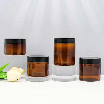 60Ml 100Ml 200Ml 250Ml Διαφανή κρέμα για κατοικίδια ζώα Γάζες κοσμητικής κρέμας πλαστικό δοχείο με μαύρο καπάκι