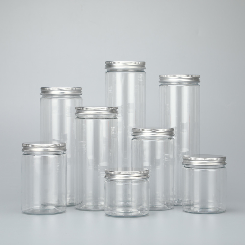 εξατομικευμένα 100ml 200ml 8oz 300ml 12oz 500ml διαυγές λευκό μαύρο κεχριμπάρι ευρύ στόμα καλλυντικά δοχεία πλαστικού βάζου για κατοικίδια ζώα με αλουμί