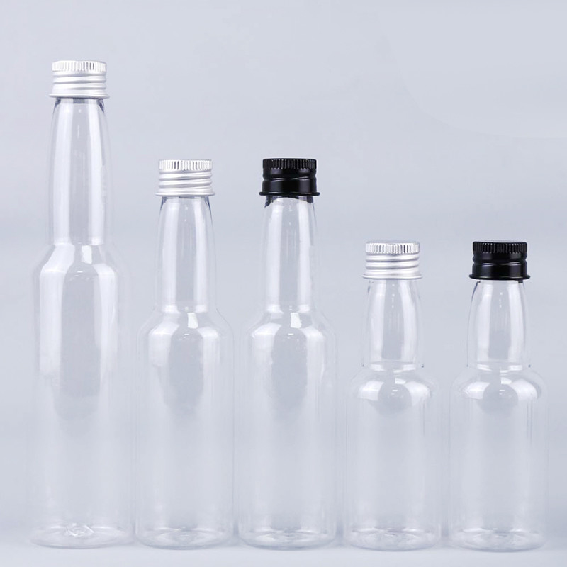 Ζεστή πώληση 50 ml Διαφανές στρογγυλό πλαστικό PET Πιτάλματα μπουκάλι με αλουμινένιο καπάκι